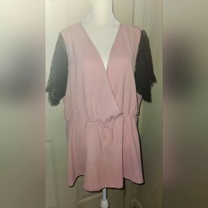 Plus Size Peplum Style Top with Lace Sleeves